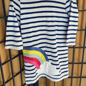 Mini Boden Striped Terry Dress Rainbow Patch Hooded 2–3Y